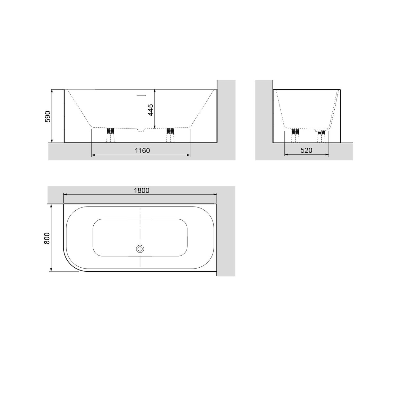 Luca Varess Mezzo 2-Personen-Eckbadewanne: rechts, 180 x 80 cm, Acryl, Weiß matt