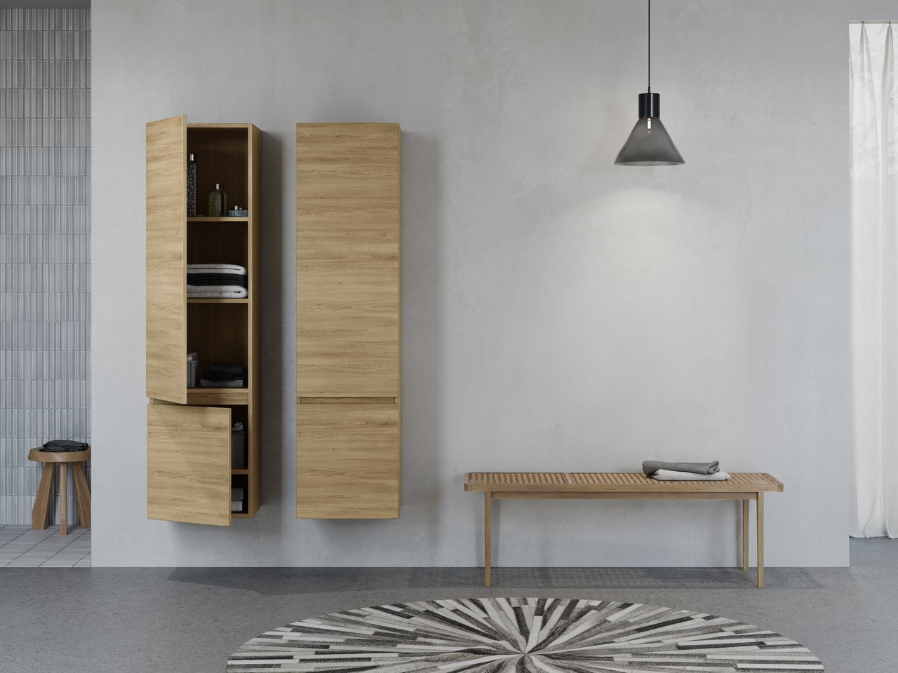 Balmani Lucida zwevende badkamerkast links ruwe eik 45 x 35 x 169 cm