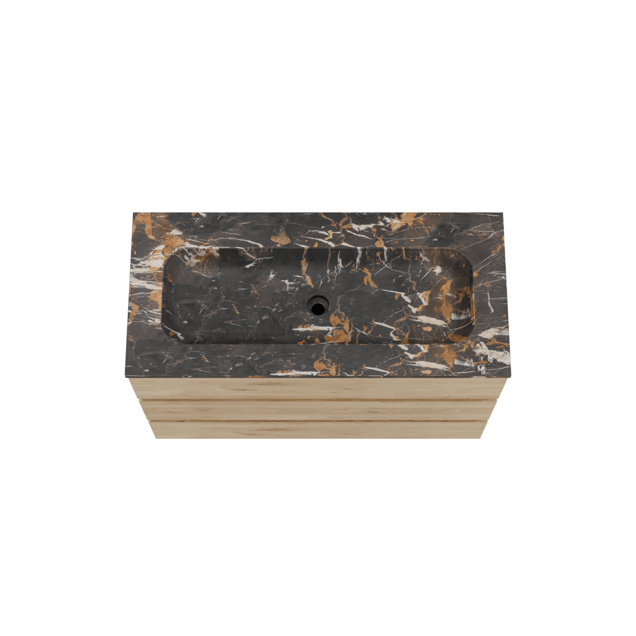 Balmani Lucida staand badkamermeubel 120 x 55 cm ruwe eik met Tablo Arcato enkele wastafel voor 2 kraangaten in marmer portoro gold