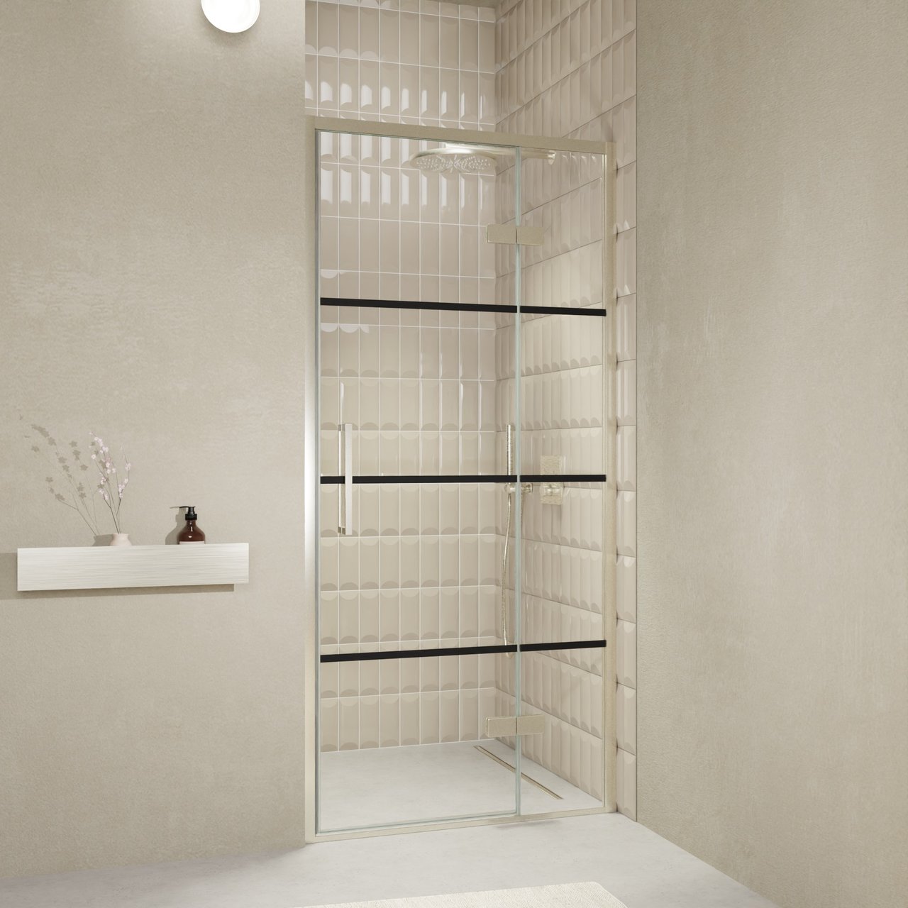 Balmani Senses Design douche draaideur rechts 100 cm x 210 cm Lined glas, Brushed CoolMetal profielen