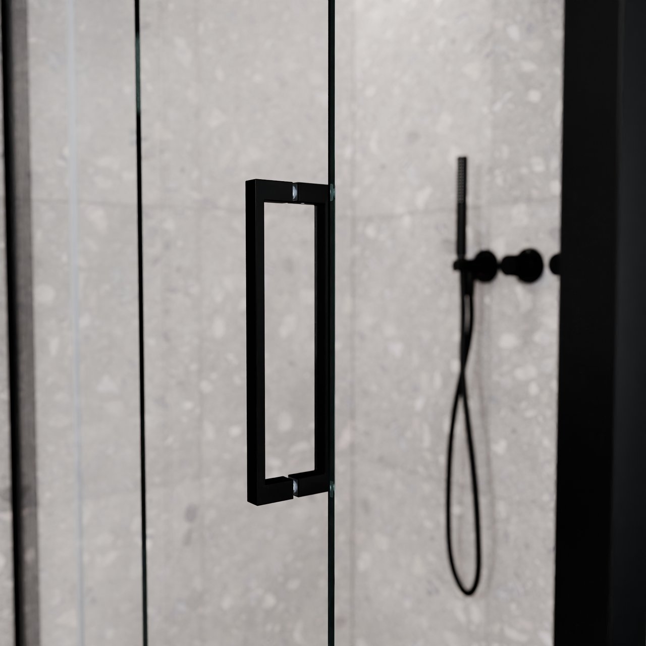 Balmani Senses Design Eckdusche: Schiebetür (Links) mit fixierte Seitenwand, 160 x 80 cm, Klarglas, Profil Schwarz matt