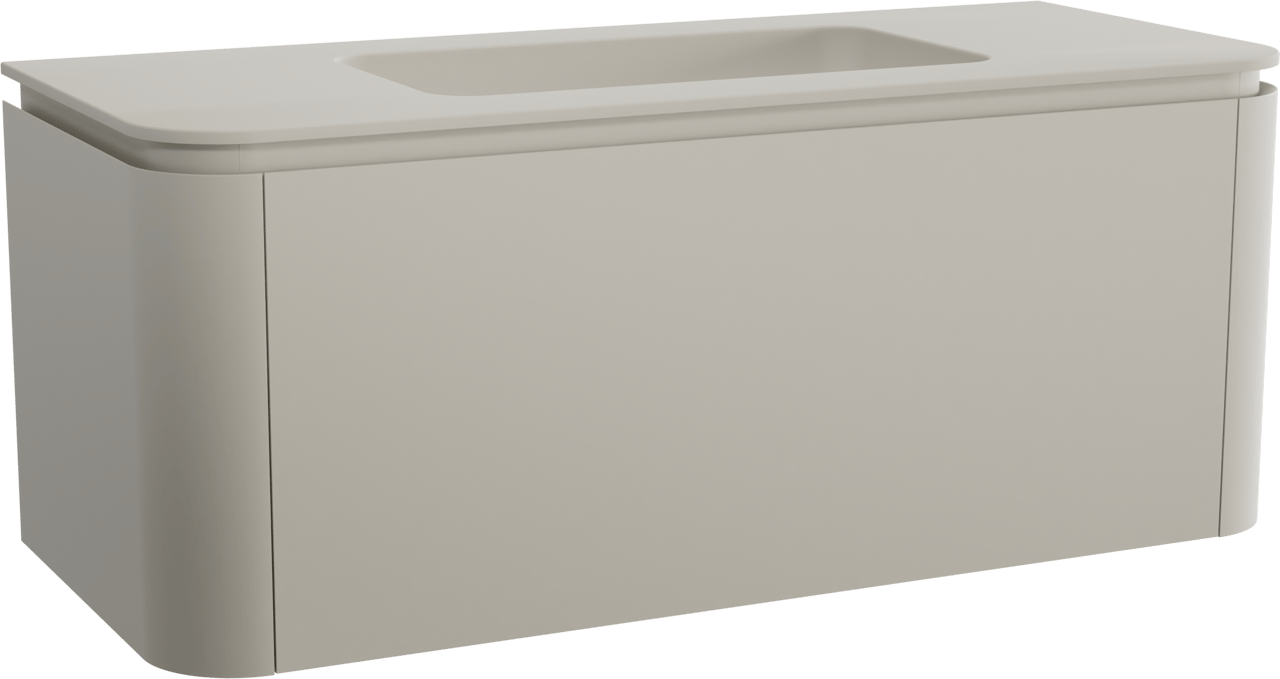 Balmani Moon meuble salle de bains suspendu 130 x 55 cm soie grise avec Moon plan simple en top solid soie grise