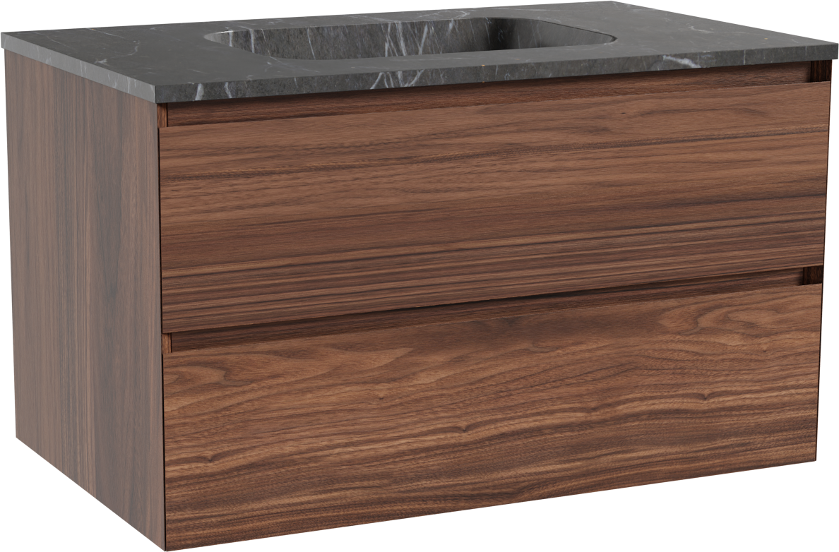 Balmani Mitra zwevend badmeubel 90 x 55 cm notenhout met Tablo Arcato enkele wastafel in marmer pietra grey