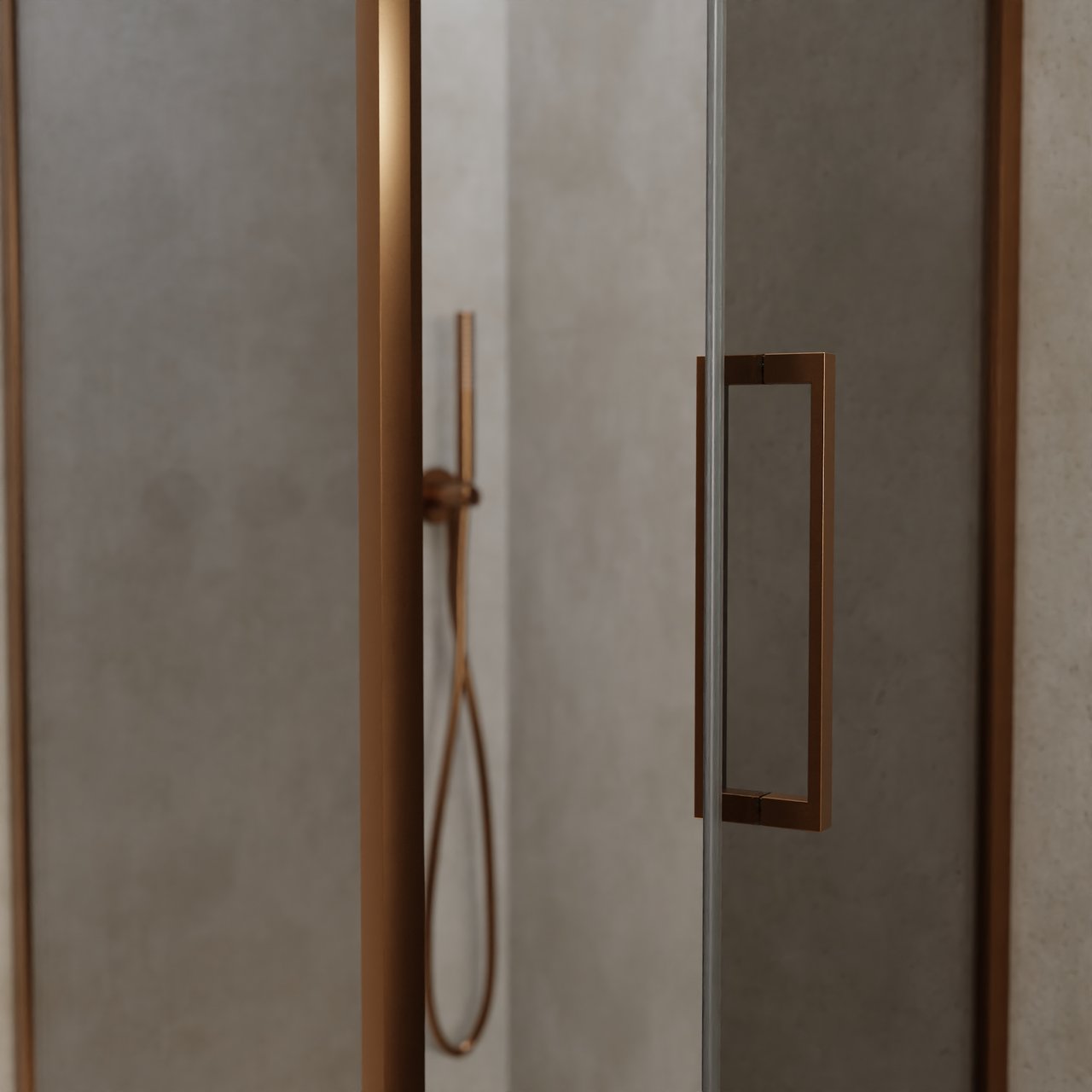 Balmani Senses Design douche en coin avec porte pivotante à droite et paroi latérale fixe, 90 x 90 cm, Miroir Reflex, Profil Brushed Rosegold