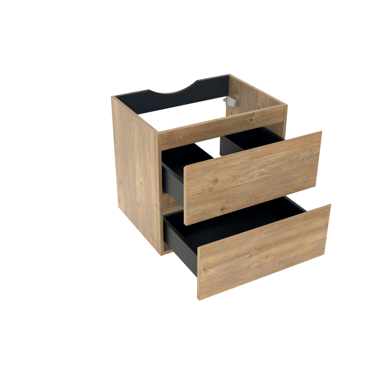 Linie Lado zwevend badkamermeubel 60 x 46 cm natuur eik met Lado enkel tablet in melamine natuur eik