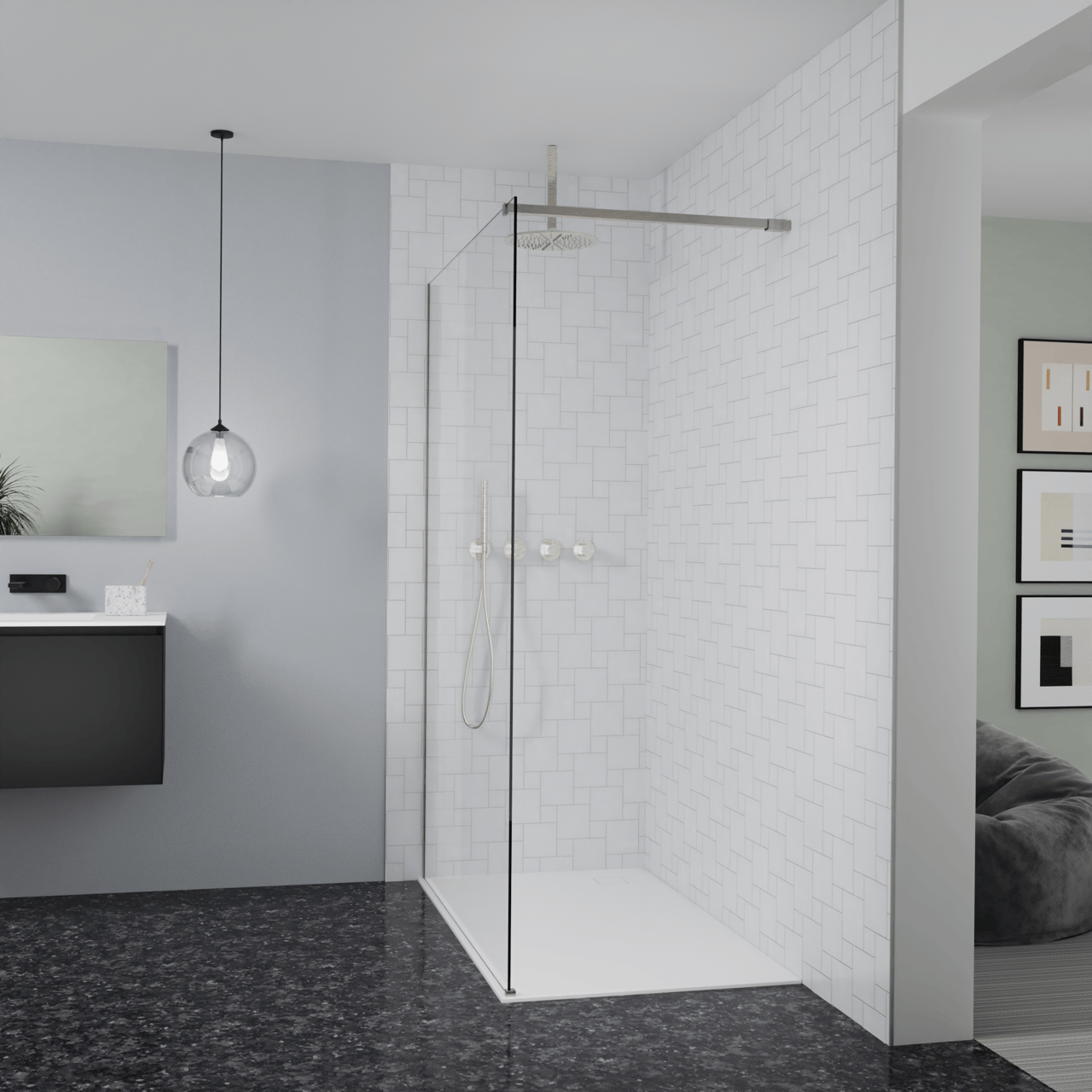 Balmani Modular Walk-In Dusche: 140 x 200 cm, Klarglas, Profil Brushed CoolMetal