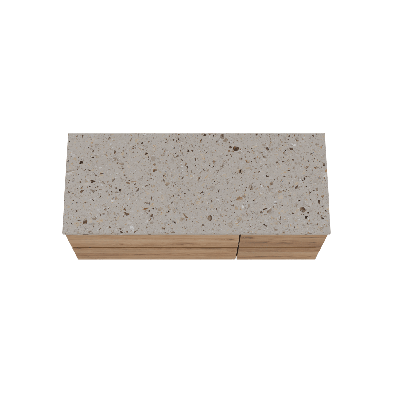 Balmani Lucida zwevend badkamermeubel 135 x 55 cm teak met Stretto enkel of dubbel tablet in terrazzo greige terrazzo