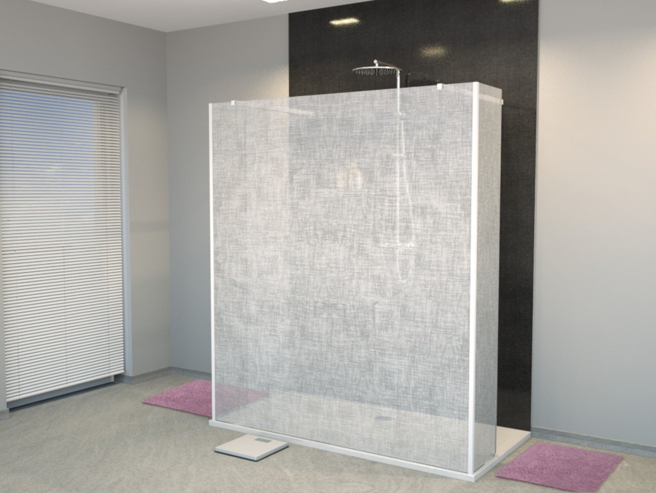 Balmani Modular douche à l'italienne avec paroi autoportante et panneau fixe 180 x 200 cm verre lin blanc profil blanc mat