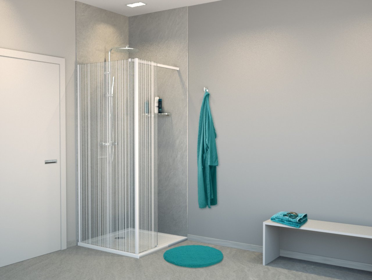 Balmani Modular inloopdouche met vaste zijwand 80 x 200 cm barcode wit glas mat wit profiel