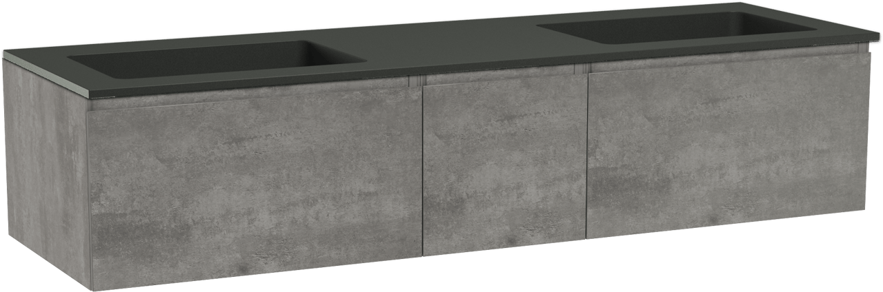 Storke Edge zwevend badmeubel 165 x 52 cm beton donkergrijs met Scuro dubbele wastafel in kwarts mat zwart