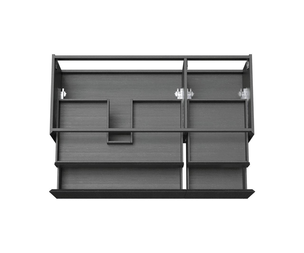 Balmani Fila hängender Waschbeckenunterschrank: 135 x 55 cm, asymmetrisch links, Eiche Schwarz, Furnierholz, 4 Schubladen