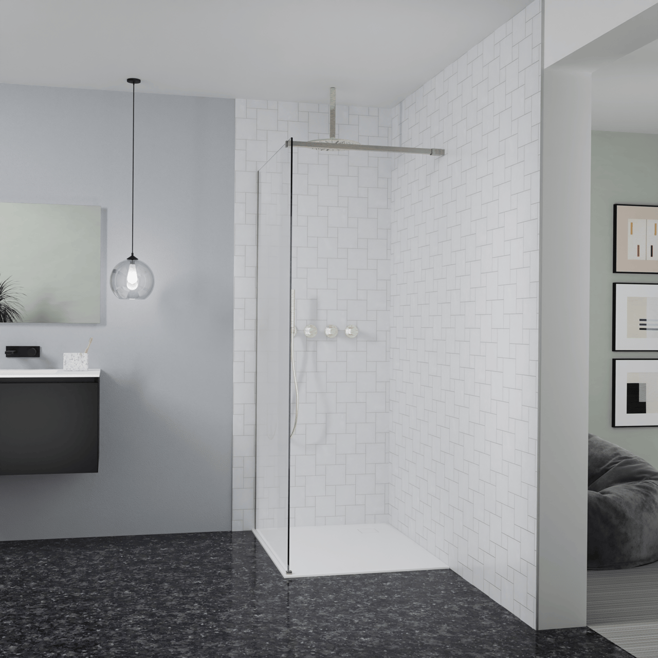 Balmani Modular douche à l'italienne: 100 x 200 cm, Permafrost, avec coating, Profil Brushed CoolMetal