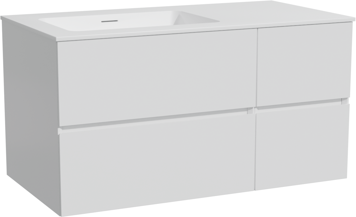 Storke Edge hängendes Möbelstück Set: 100 x 52 cm, Weiß matt, mit Mata Waschtisch links, Solid Surface Weiß matt
