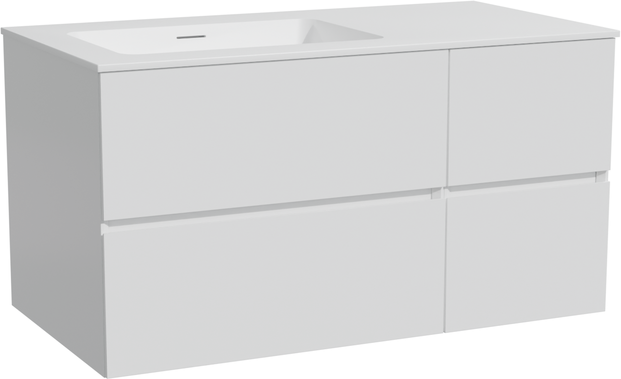 Storke Edge meuble salle de bains suspendu 100 x 52 cm blanc mat avec Mata plan vasque asymétrique à gauche en solid surface blanc mat