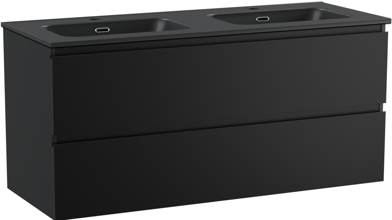 Linie Lado meuble salle de bains suspendu 120 x 46 cm noir mat avec Baro double vasque en porcelaine noir mat