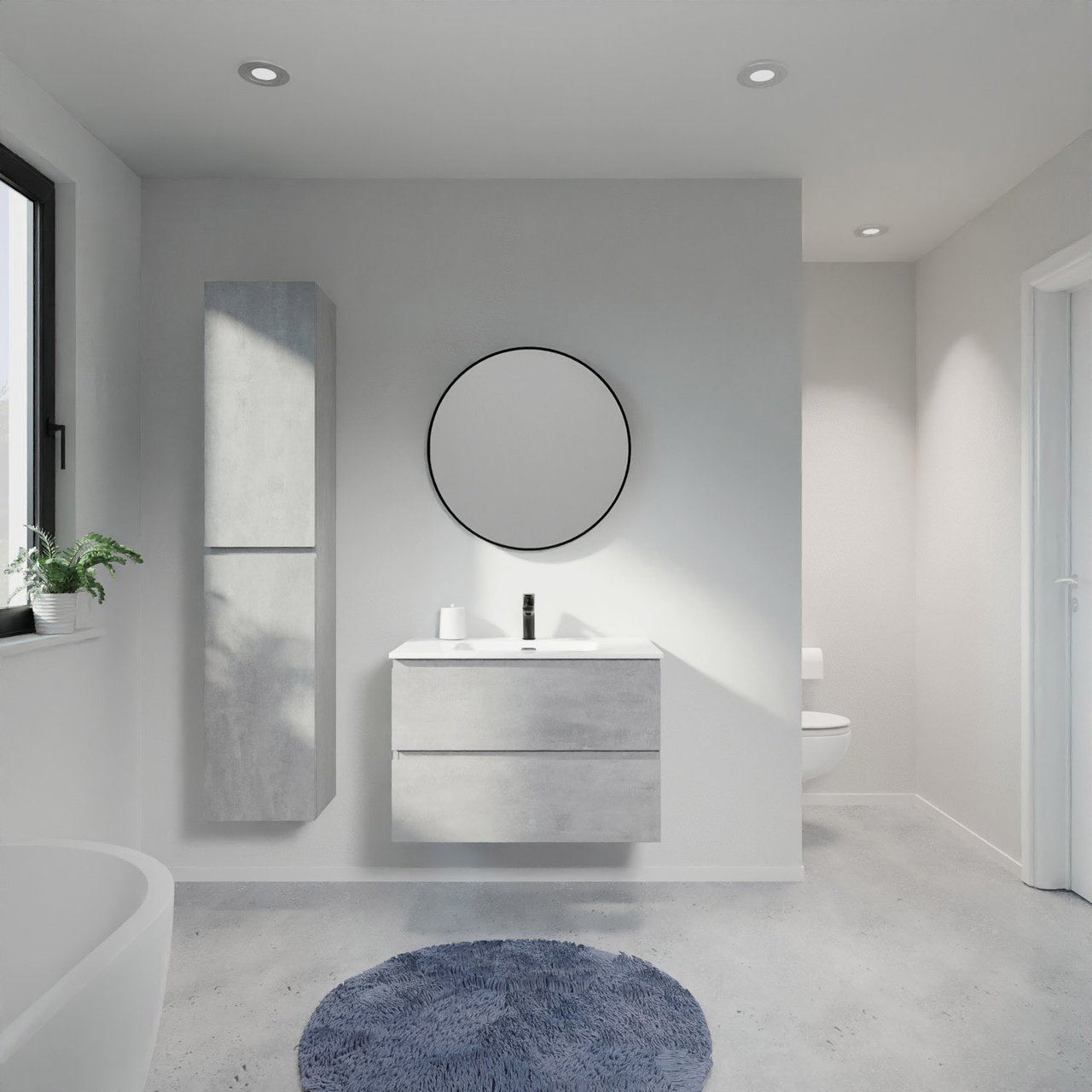 Linie Lado zwevend badmeubel 80 x 46 cm beton donkergrijs met Baro enkele wastafel in porselein hoogglans wit