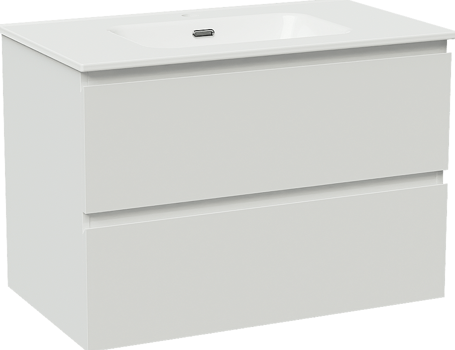 Linie Lado meuble salle de bains suspendu 80 x 46 cm blanc brillant avec Baro plan simple en porcelaine blanc brillant