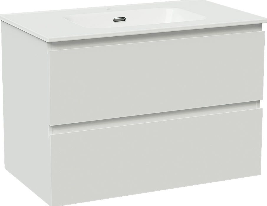 Linie Lado zwevend badmeubel 80 x 46 cm hoogglans wit met Baro enkele wastafel in porselein hoogglans wit