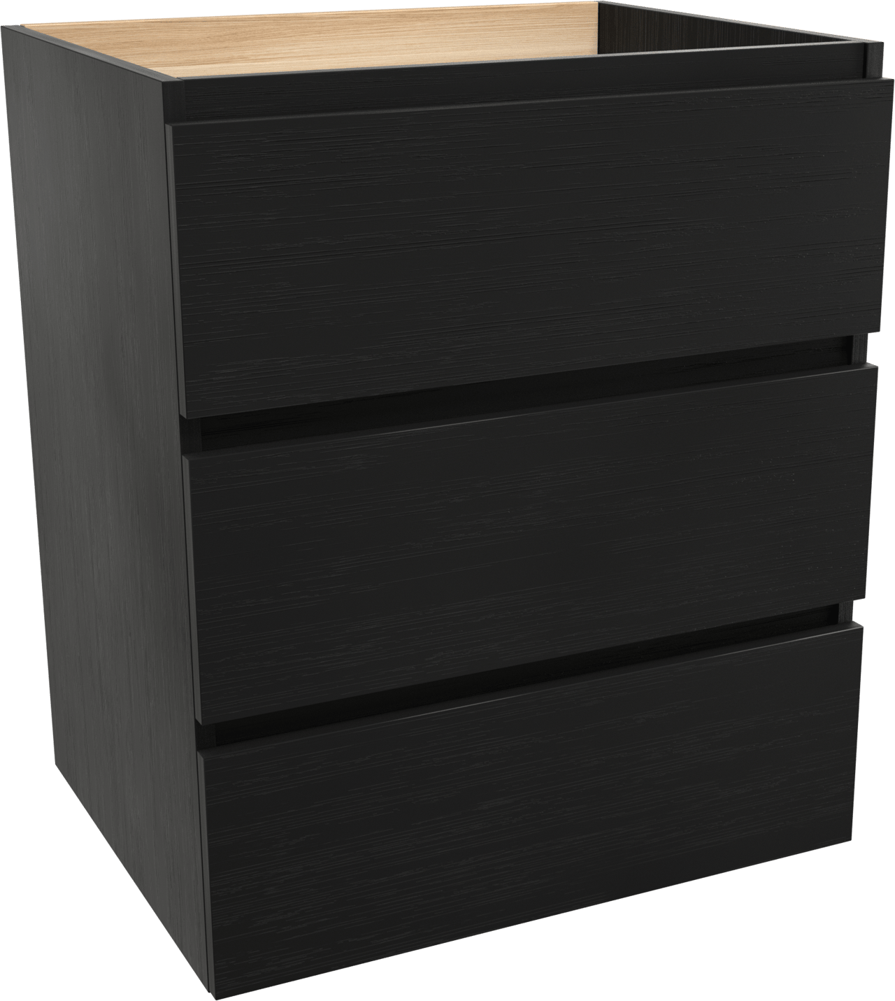 Balmani Lucida stehender Waschbeckenunterschrank: 67,5 x 55 cm, Eiche Schwarz, 3 Schubladen