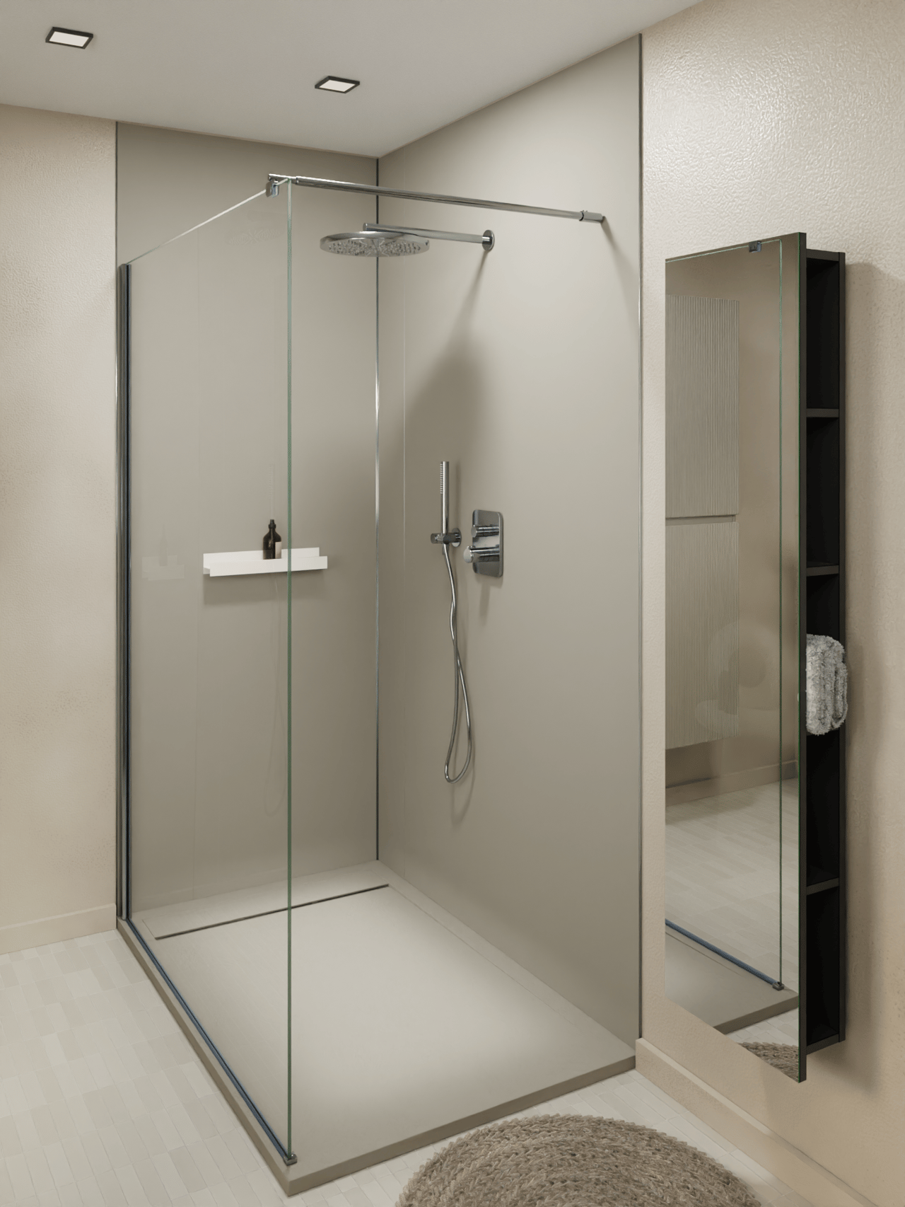 Luca Varess Artdeco Duschrückwand: 90 x 244 cm, Alu-Komposit, Steingrau matt