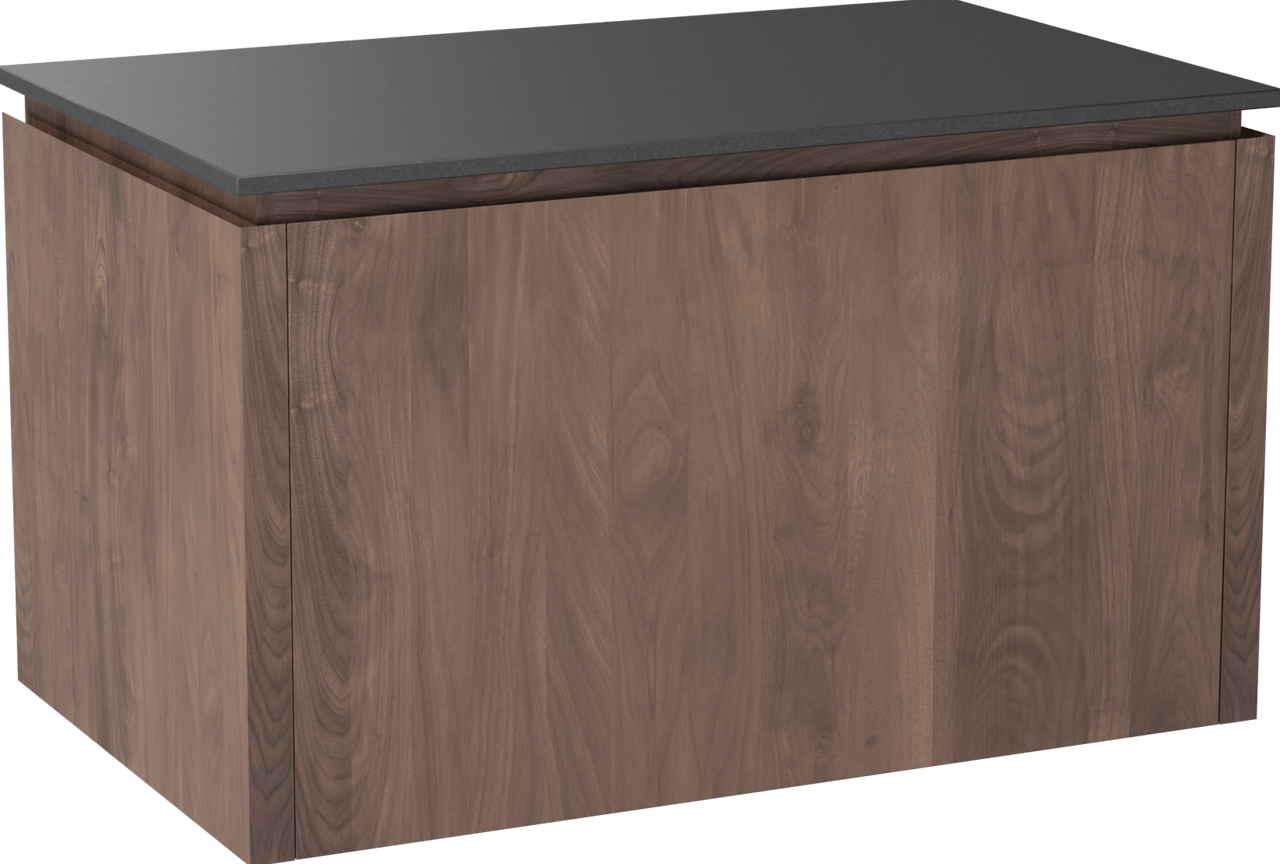 Balmani Eclips hängendes Möbelstück Set: 90 x 55 cm, Amerikanischer Nussbaum, mit Stretto Einzel Waschtischplatte Granit poliert