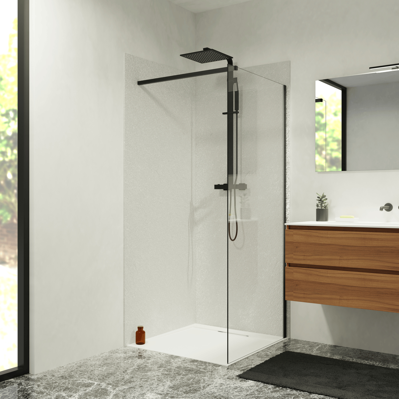 Balmani Zeno panneaux muraux de douche 80 x 80 x 220 cm marbre composite blanc mat texture ardoise