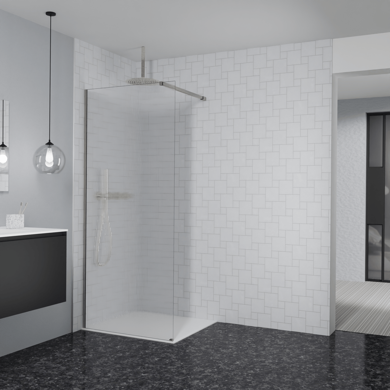 Balmani Modular douche à l'italienne: 90 x 200 cm, Ribs, avec coating, Profil Brushed CoolMetal