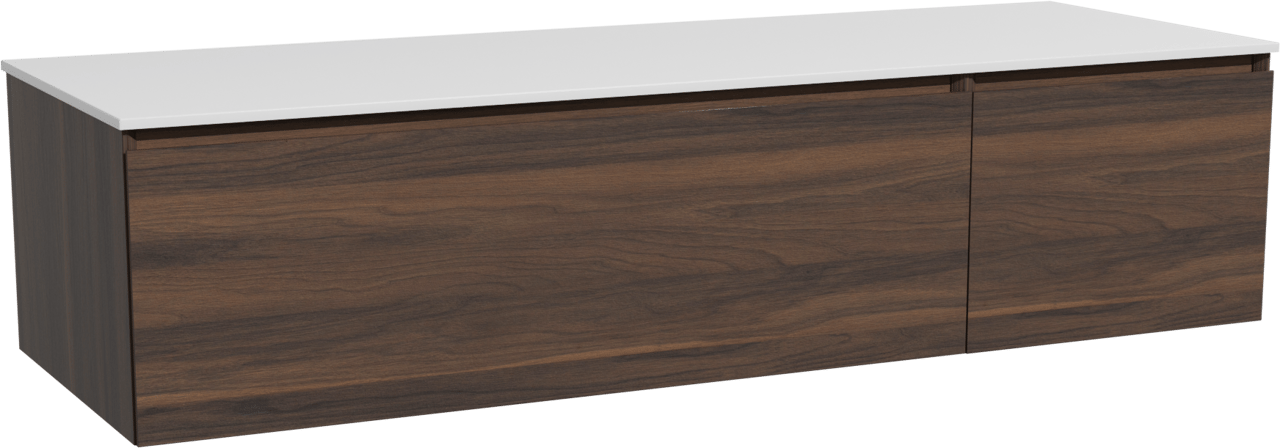 Storke Edge hängendes Möbelstück Set: 150 x 52 cm, Nussbaum, mit Tavola Einzel- oder Doppel Waschtischplatte, Solid Surface Weiß matt