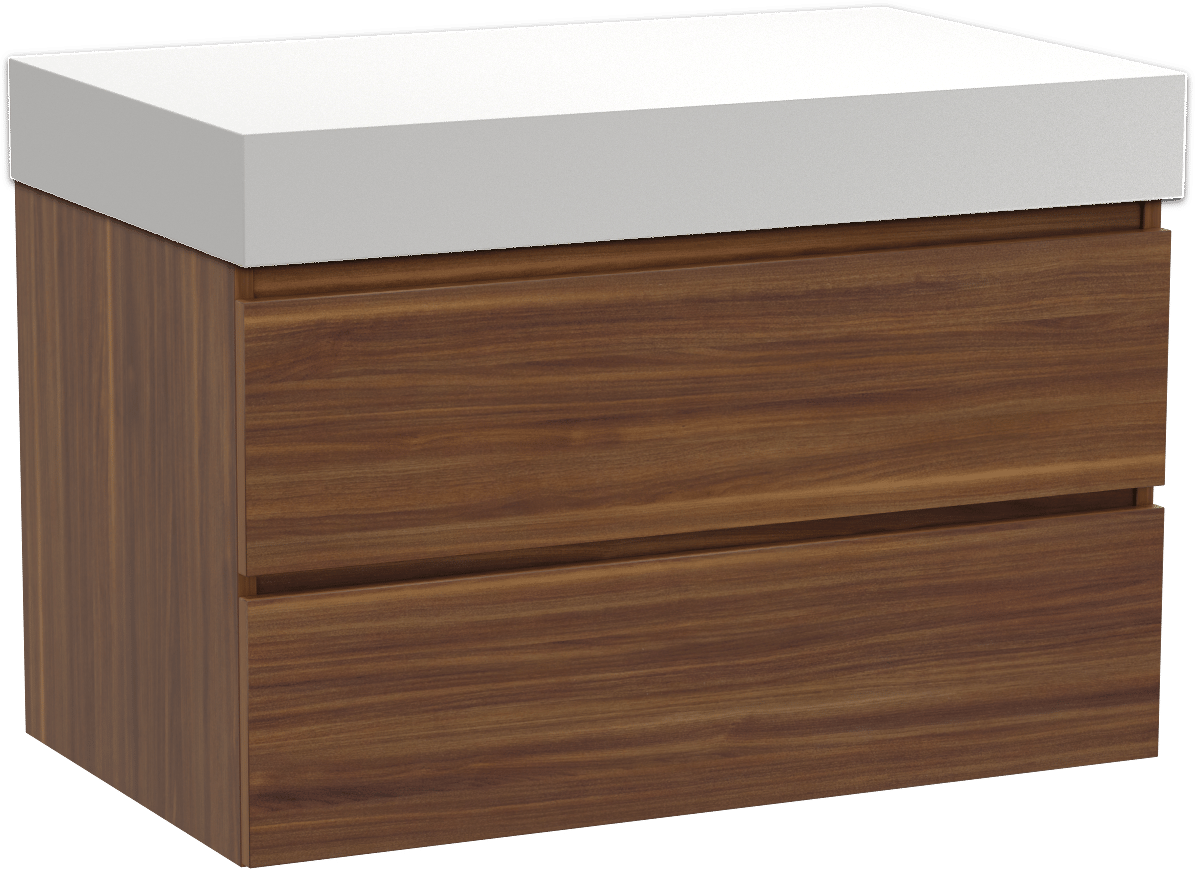 Balmani Lucida meuble salle de bains suspendu 90 x 55 cm noyer américain avec Dominus tablette simple en solid surface blanc mat