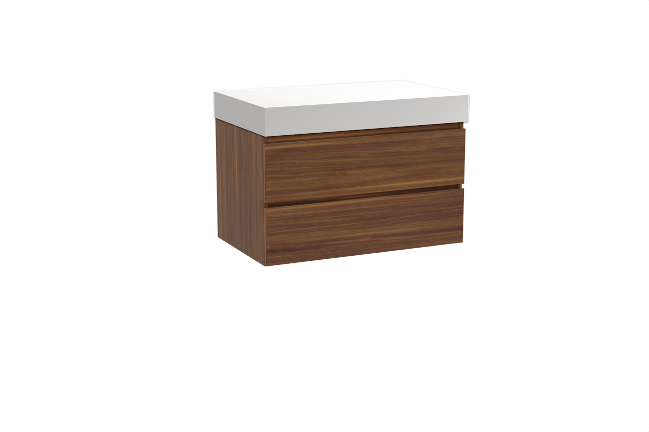 Balmani Lucida meuble salle de bains suspendu 90 x 55 cm noyer américain avec Dominus tablette simple en solid surface blanc mat