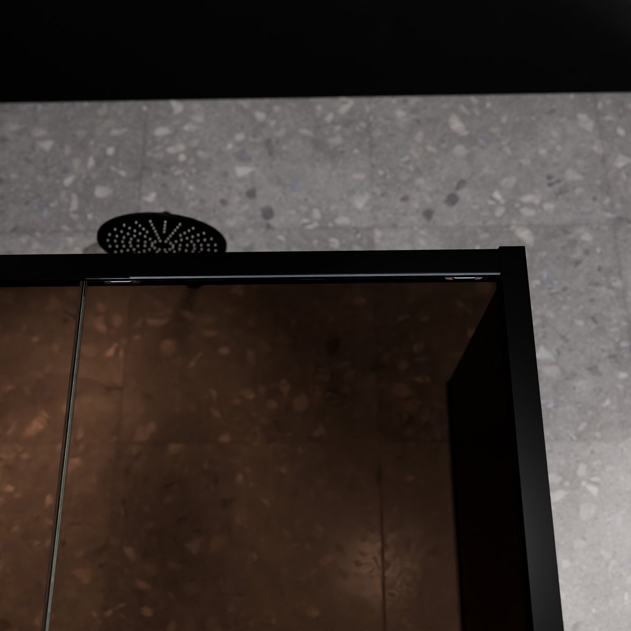 Balmani Senses Design Eckdusche: Schiebetür (Links) mit fixierte Seitenwand, 160 x 80 cm, Bronze, Profil Schwarz matt