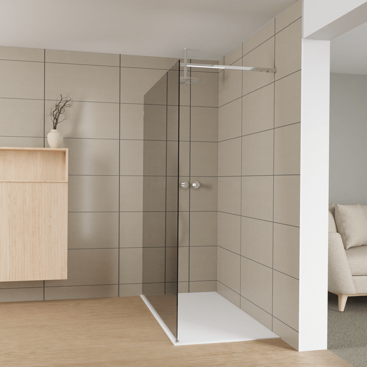 Balmani Modular douche à l'italienne: 160 x 200 cm, Miroir Reflex, Profil Chrome brillant