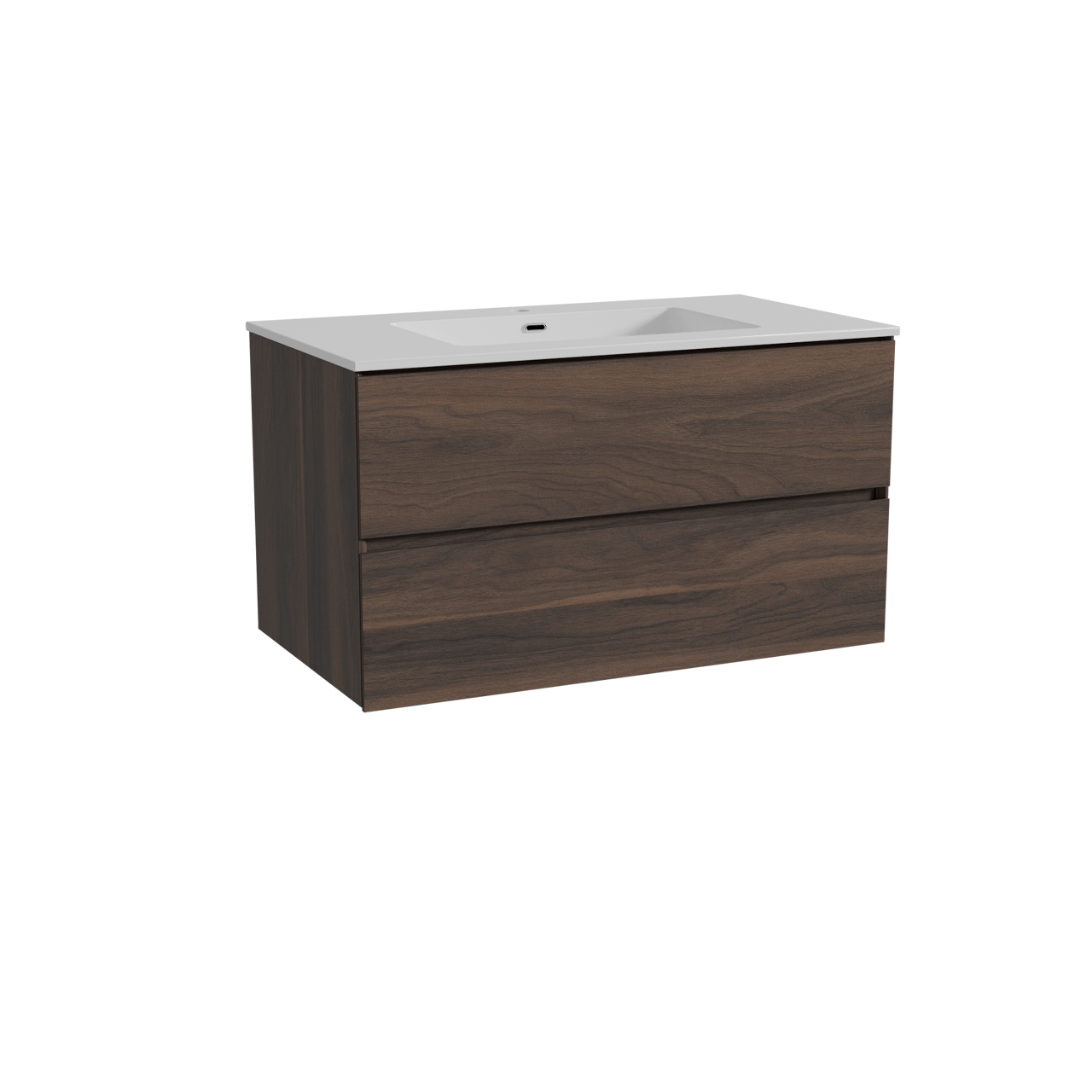 Storke Edge hängendes Möbelstück Set: 95 x 52 cm, Nussbaum, mit Diva Einzelwaschtisch, Marmorkomposit Weiß glänzend