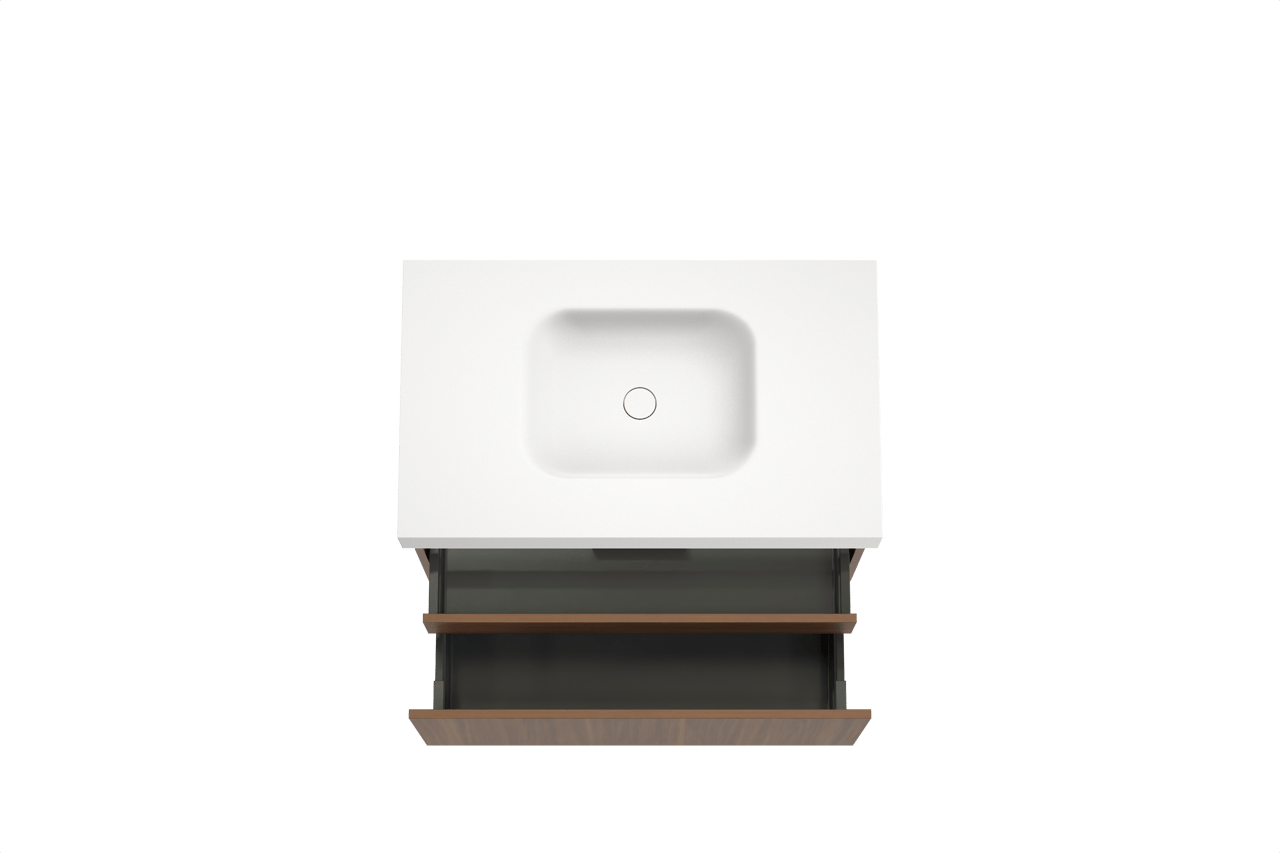 Balmani Sfera hängendes Möbelstück Set: 90 x 55 cm, Amerikanischer Nussbaum, mit Arcato Einzelwaschtisch, Solid Surface Weiß matt