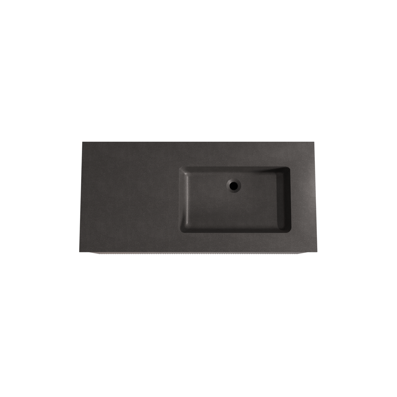 Storke Ribs zwevend badkamermeubel 110 x 52 cm notelaar met Scuro asymmetrisch rechtse wastafel in kwarts mat zwart, Verticale symmetrische rechte ribbel