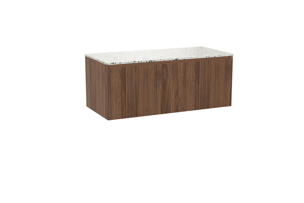 Balmani Fila meuble salle de bains suspendu 120 x 55 cm noyer avec Stretto tablette simple ou double en blanc/noir mat terrazzo, Nervure droite symétrique verticale