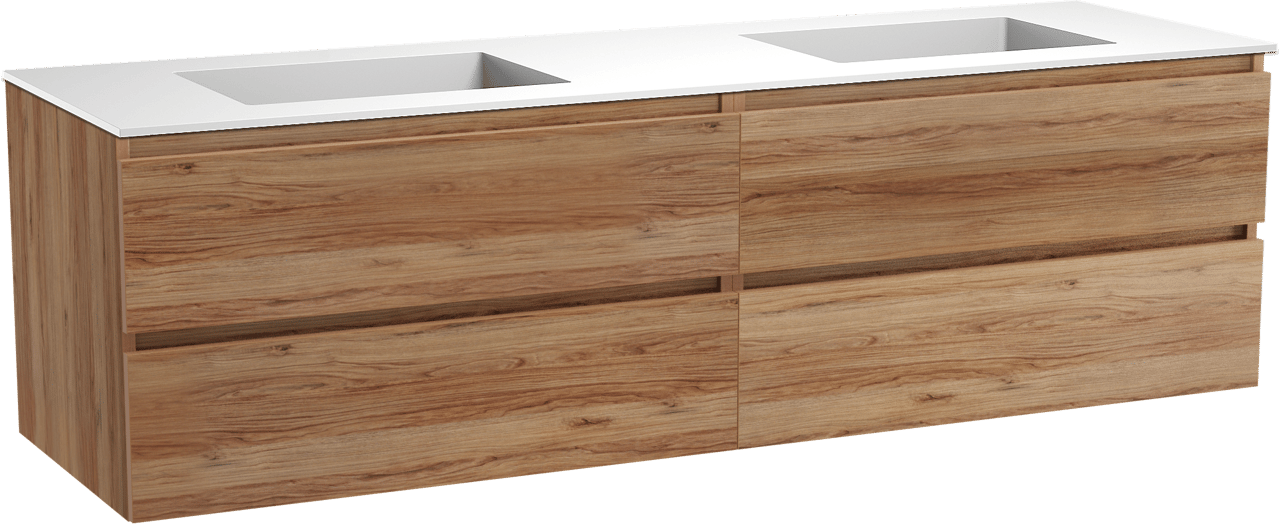 Balmani Lucida meuble salle de bains suspendu 180 x 55 cm teck avec Tablo Stretto double vasque en solid surface blanc mat