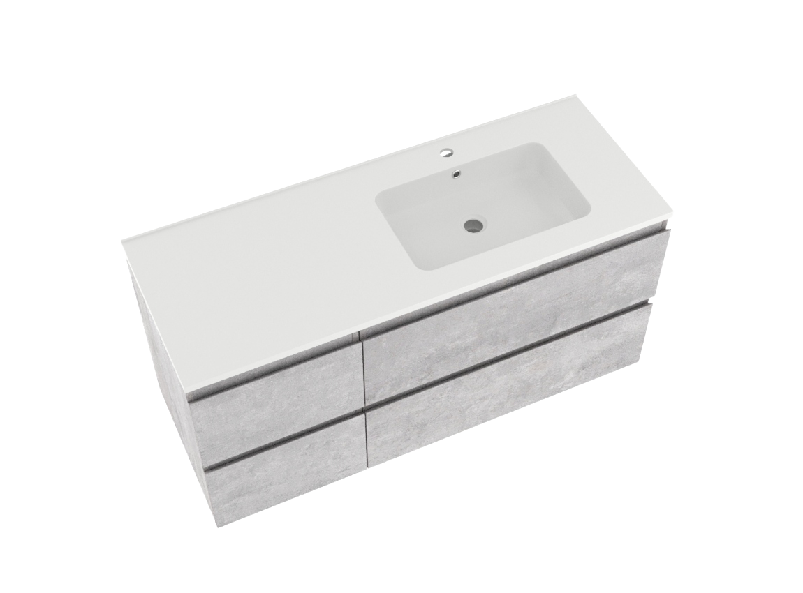 Linie Lado zwevend badmeubel 120 x 46 cm beton donkergrijs met Vano asymmetrisch rechtse wastafel in composietmarmer mat wit