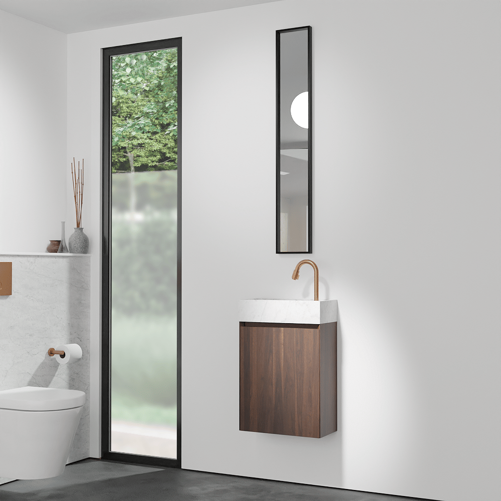 Balmani Mitra zwevend toiletmeubel 42 x 21 cm amerikaanse notelaar met Dama wastafel in Carrara marmer