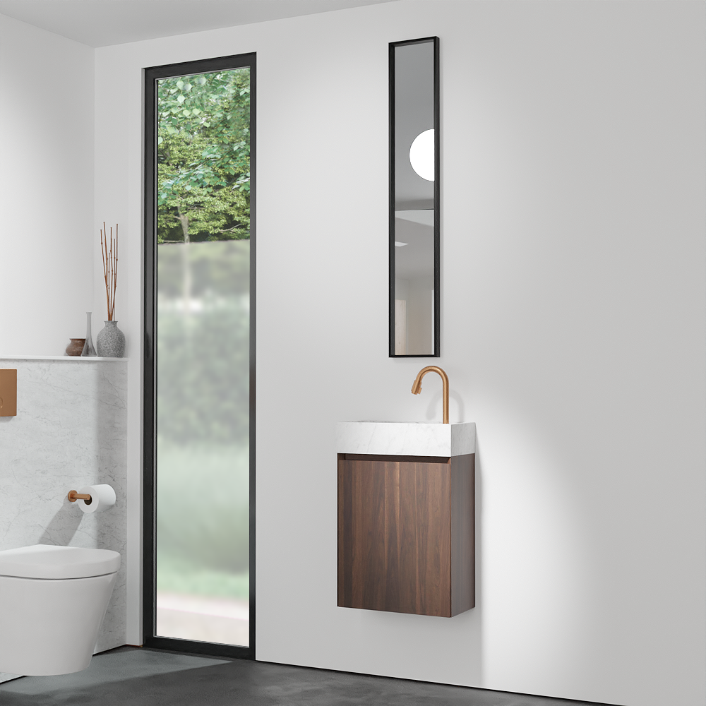 Balmani Mitra zwevend toiletmeubel 42 x 21 cm amerikaanse notelaar met Dama wastafel in Carrara marmer