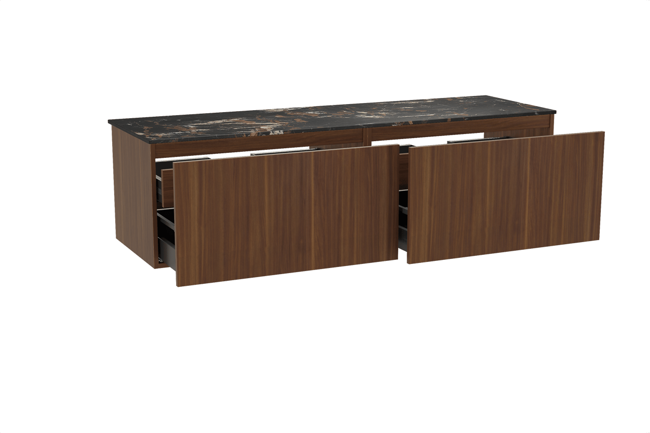 Balmani Sfera meuble salle de bains suspendu 180 x 55 cm noyer américain avec Stretto tablette simple ou double en marbre portoro gold