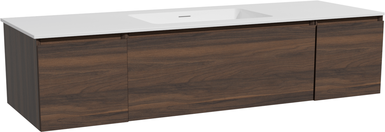 Storke Edge zwevend badmeubel 155 x 52 cm notenhout met Mata enkele wastafel in solid surface mat wit