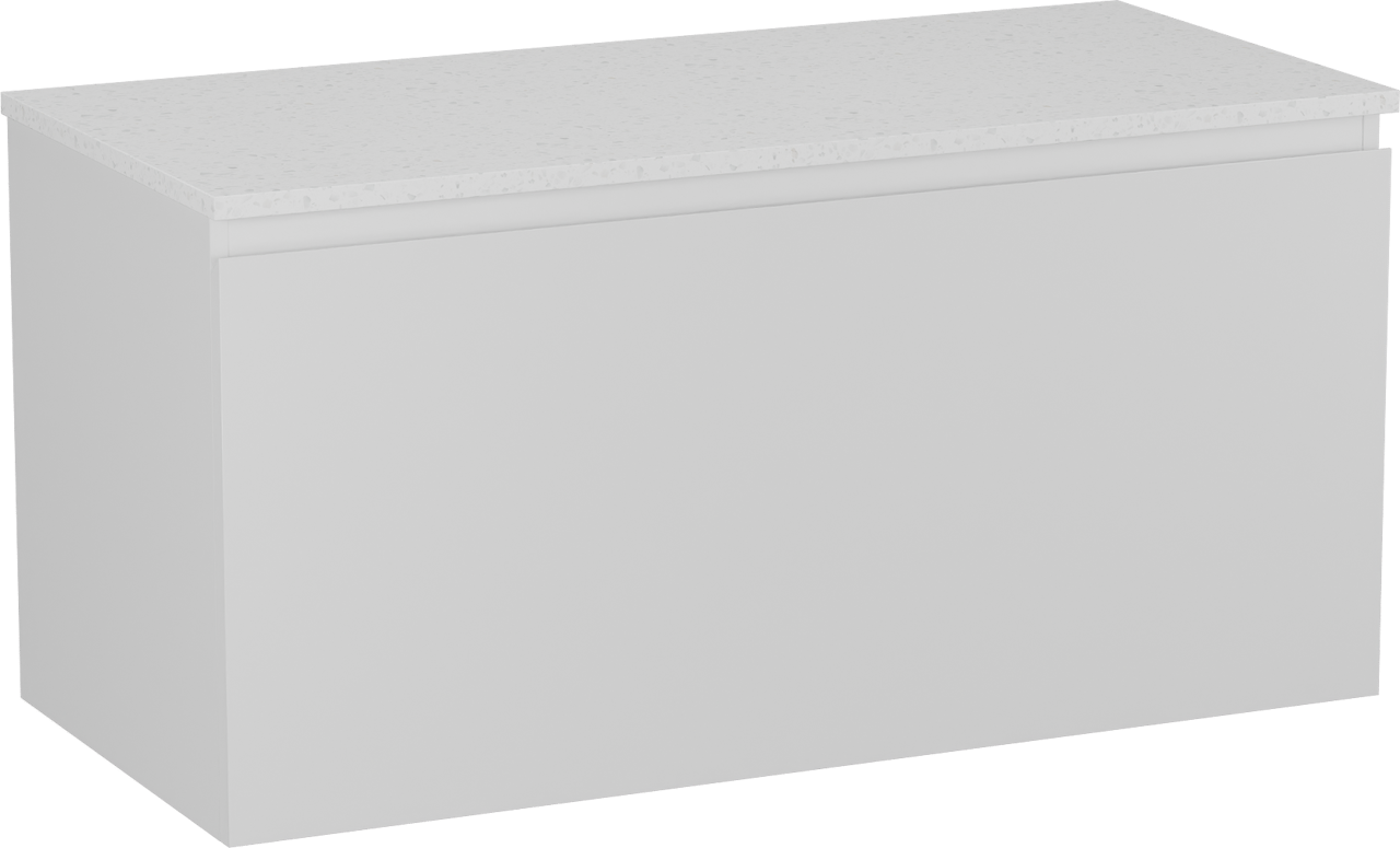 Linie Lado meuble salle de bains suspendu 100 x 46 cm blanc brillant avec Lado tablette simple ou double en mélaminé terrazzo blanc