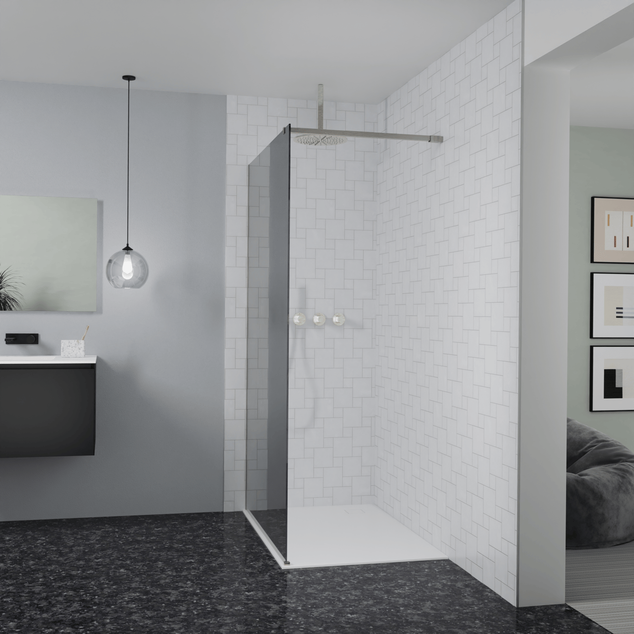 Balmani Modular inloopdouche: 120 x 200 cm, Reflex spiegelglas met coating, Brushed CoolMetal profielen