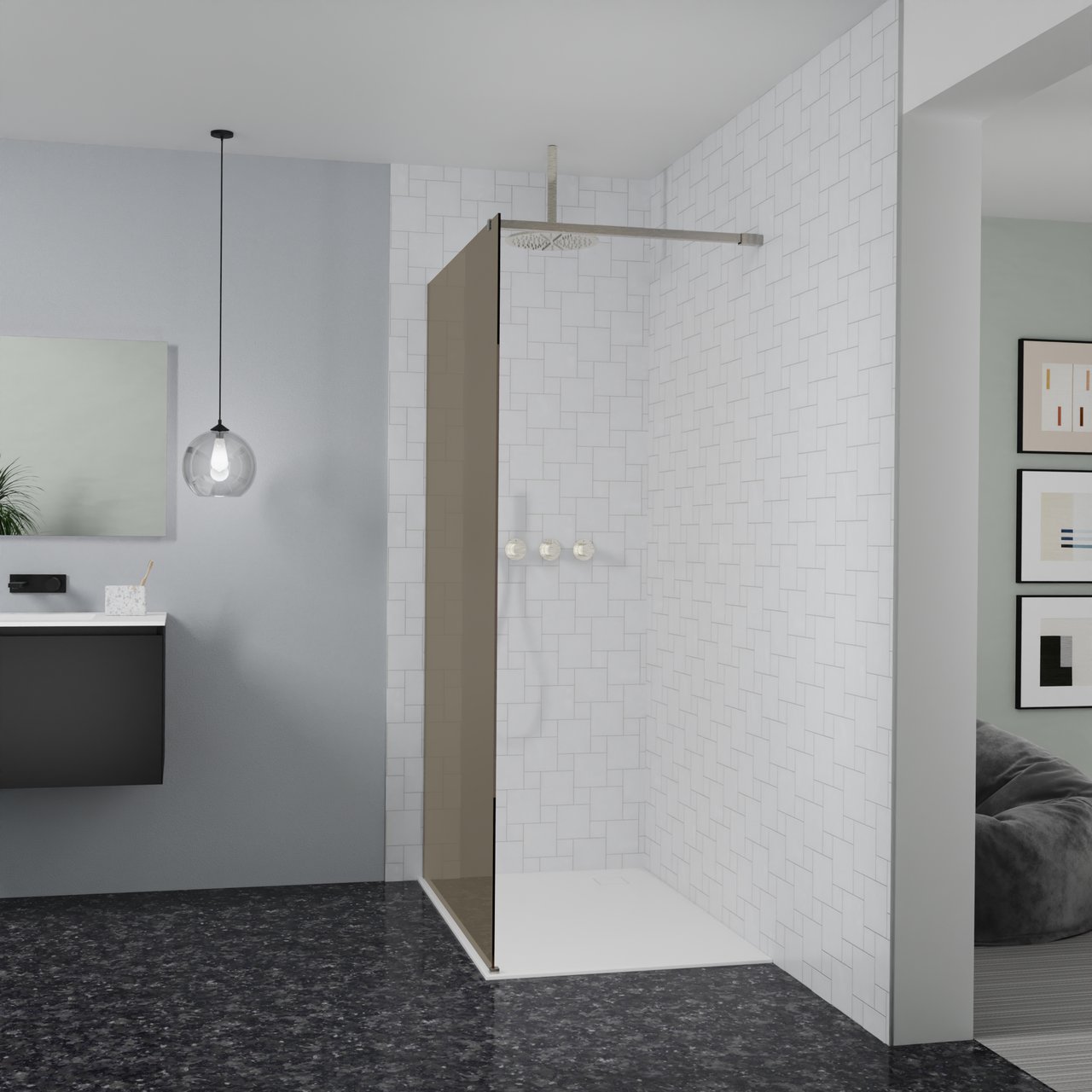 Balmani Modular inloopdouche: 120 x 200 cm, Brons glas, Brushed CoolMetal profielen