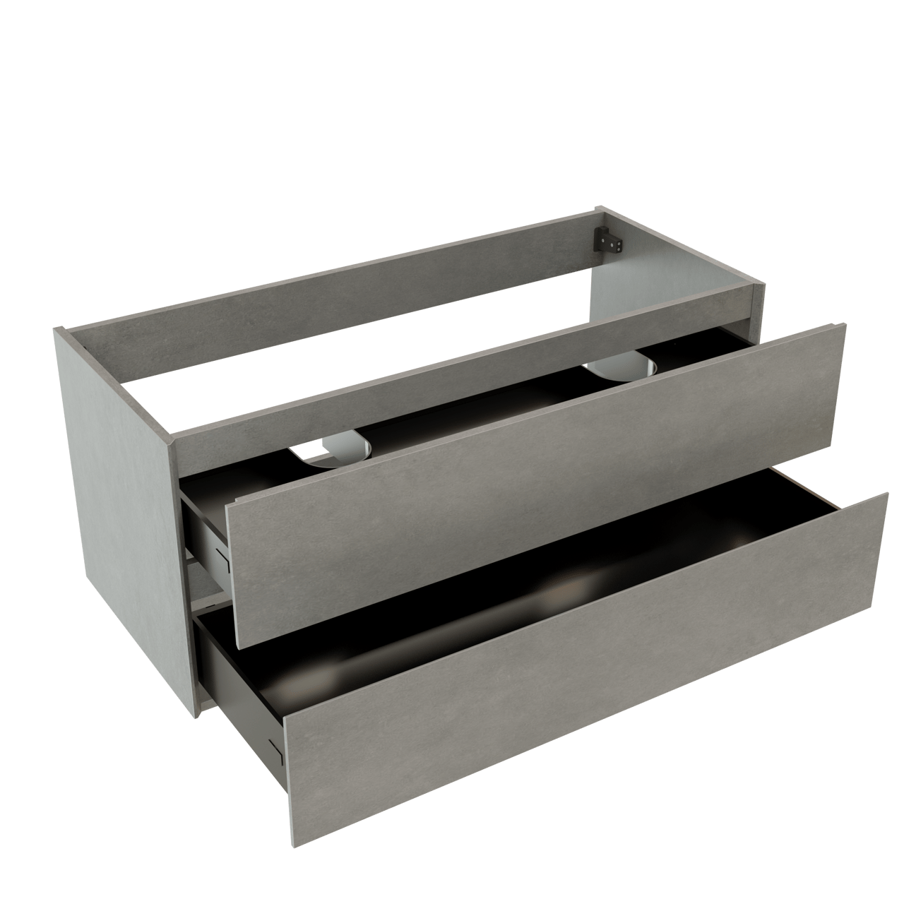 Storke Edge meuble sous-vasque suspendu 120 x 52 cm béton gris foncé 2 tiroirs 2 découpés de siphon