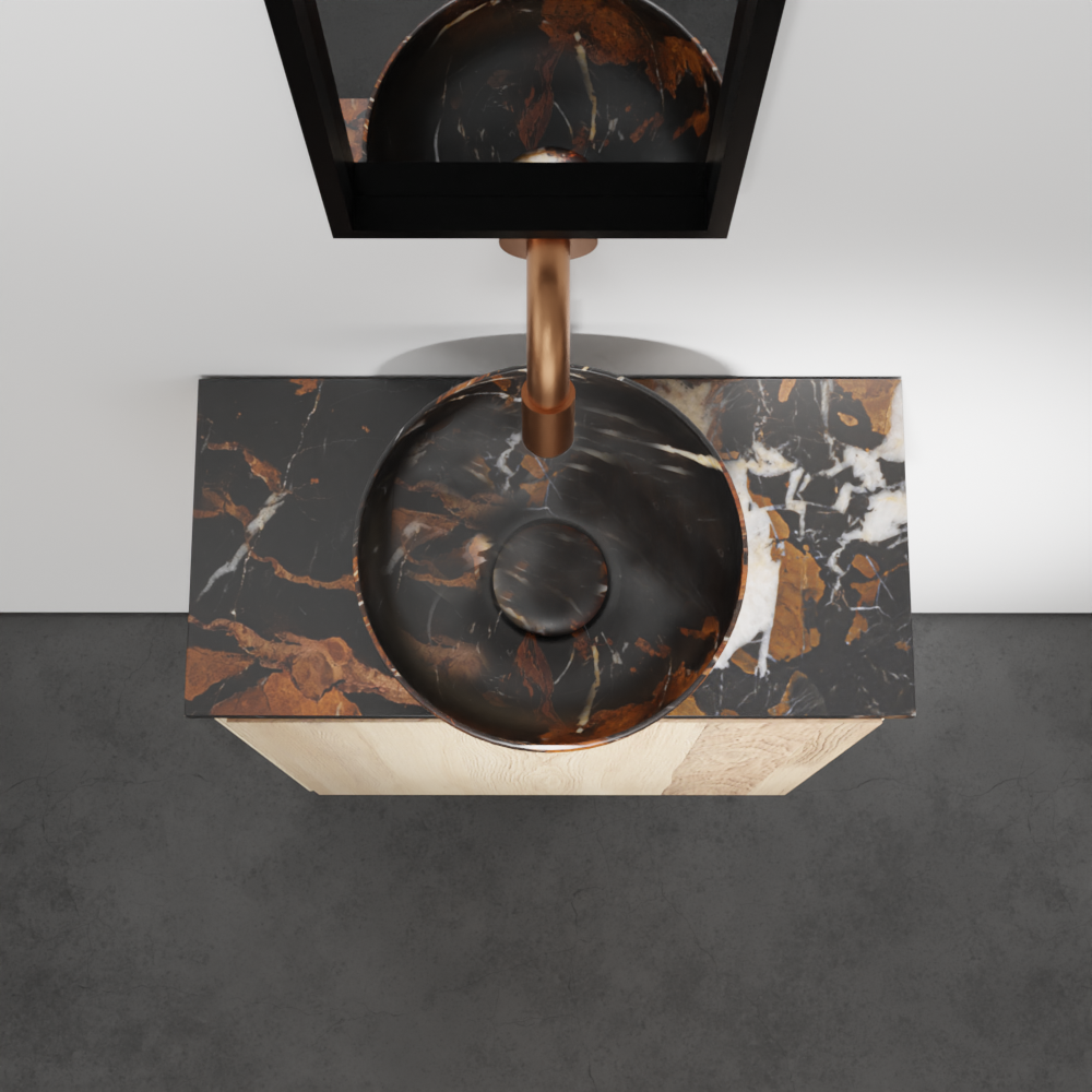 Balmani Mitra meuble wc suspendu 42 x 21 cm chêne naturel avec Facetta tablette et Bari XS vaque à poser en marbre Portoro Gold