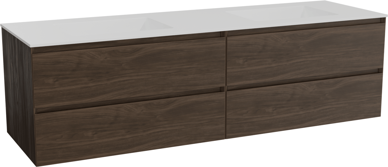 Balmani Mitra meuble salle de bains suspendu 180 x 55 cm noyer américain avec Tablo Stretto double vasque en solid surface blanc mat