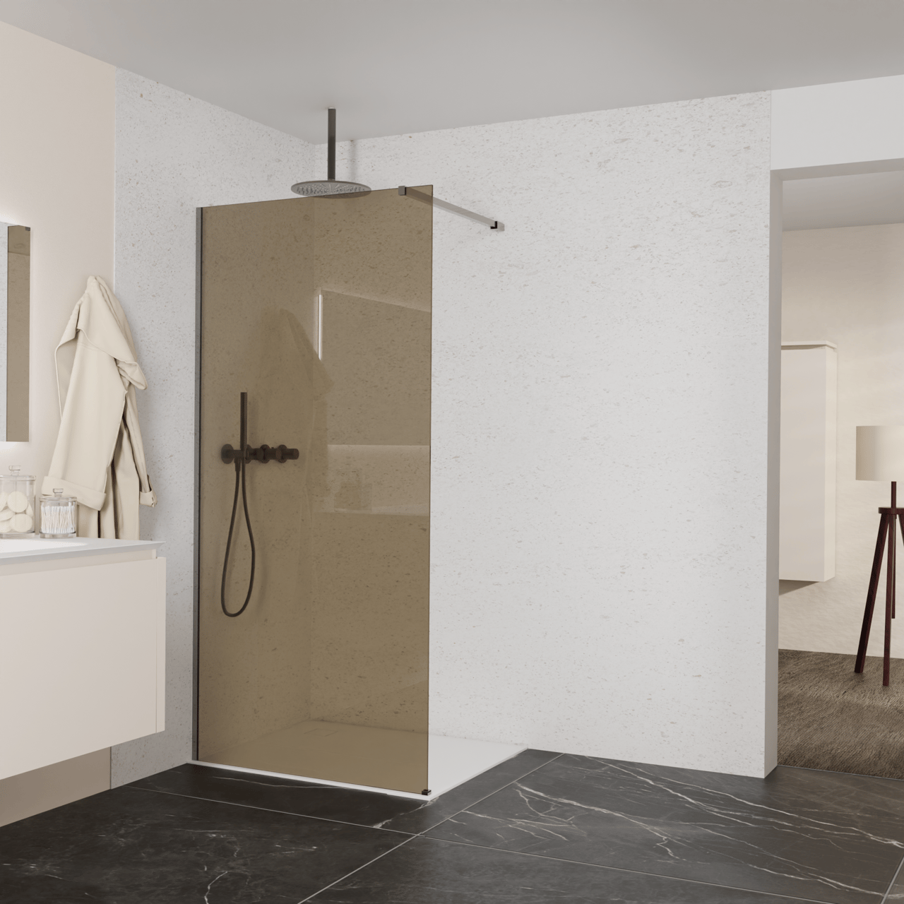 Balmani Modular Walk-In Dusche: 100 x 200 cm, Bronze Glas, Profil Brushed GunMetal