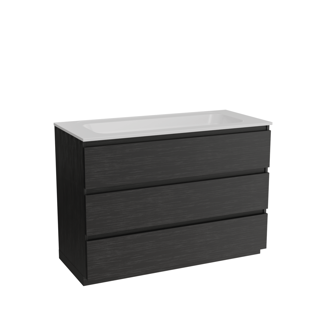 Balmani Lucida freistehendes Möbelstück Set: 120 x 55 cm, Schwarze Eiche, mit Tablo Strada Einzelwaschtisch, Marmorkomposit Weiß matt